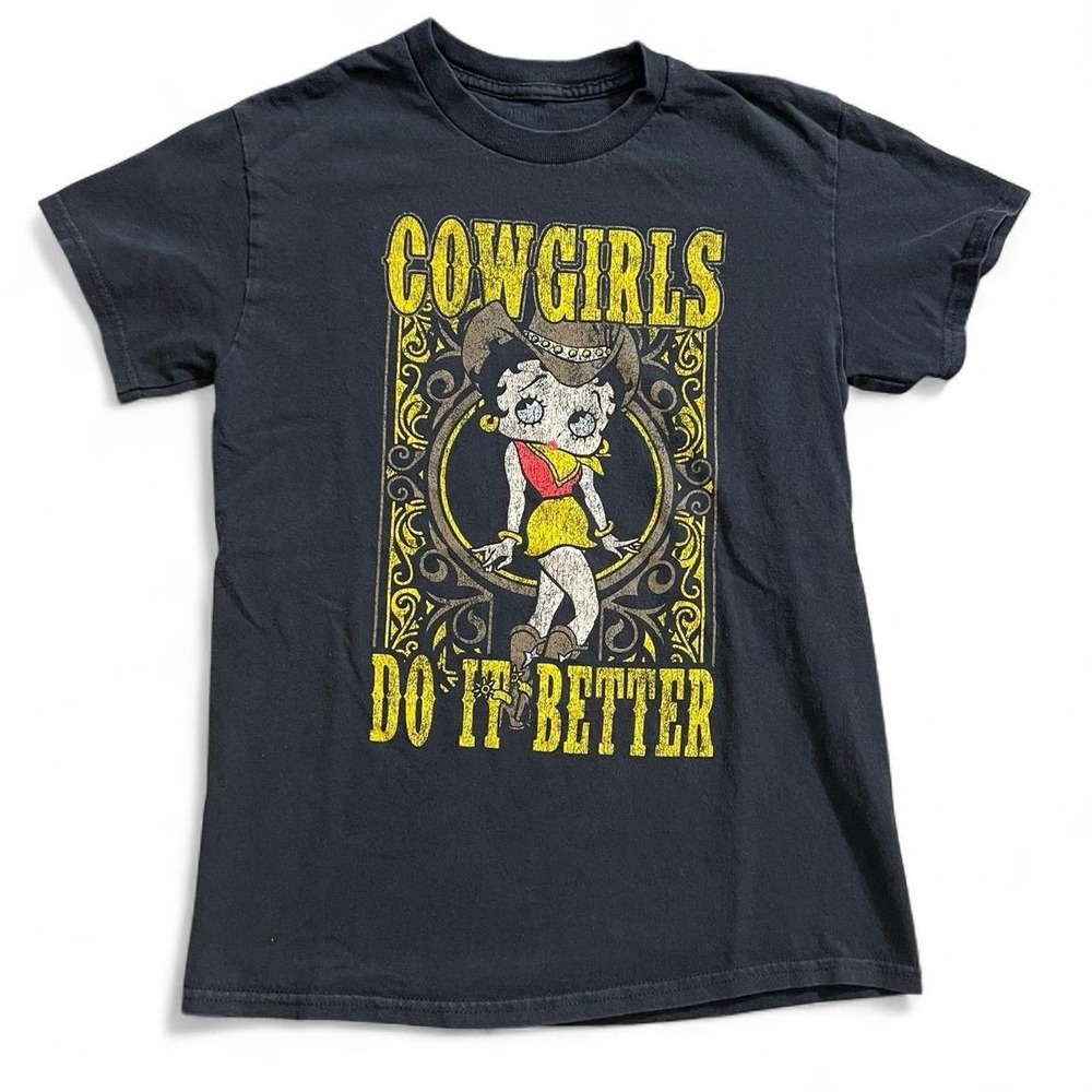 Betty Boop Cowgirls Do It Better Black Short Sleeve T-Shirt Size Small Western